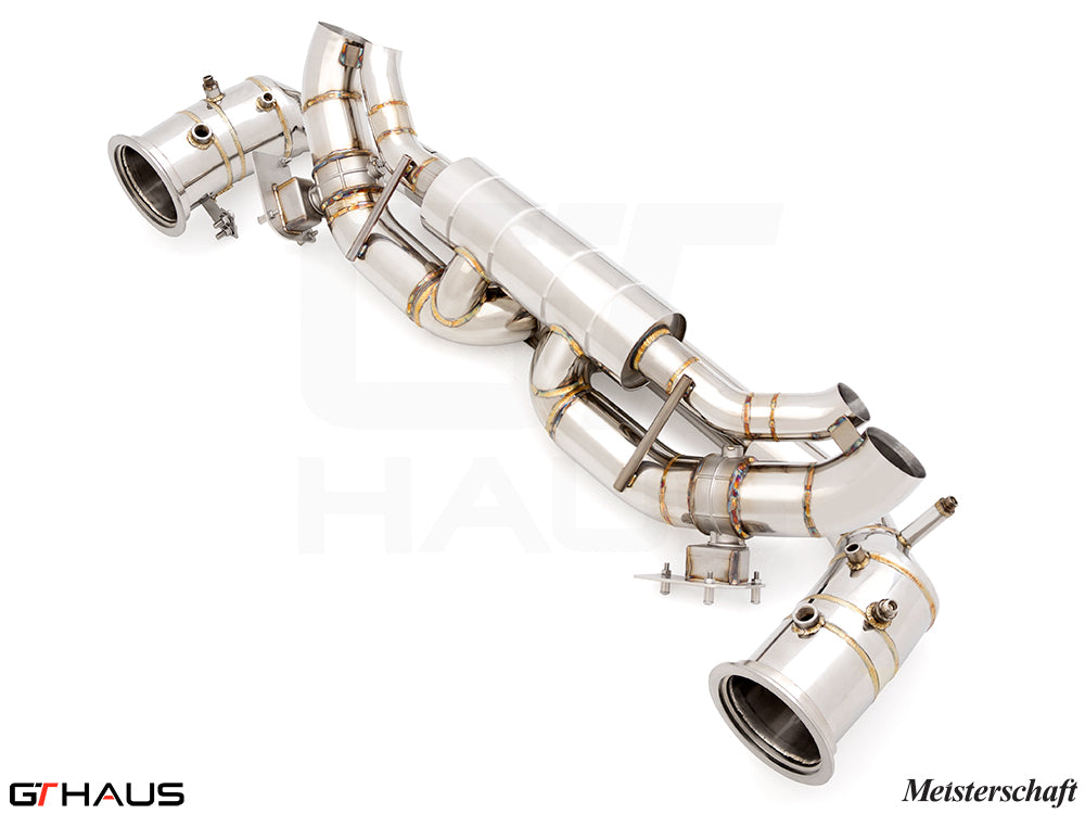 Premium exhaust system for Porsche 911 Turbo/Turbo S/Sport Classic, featuring stainless steel construction and advanced design.
