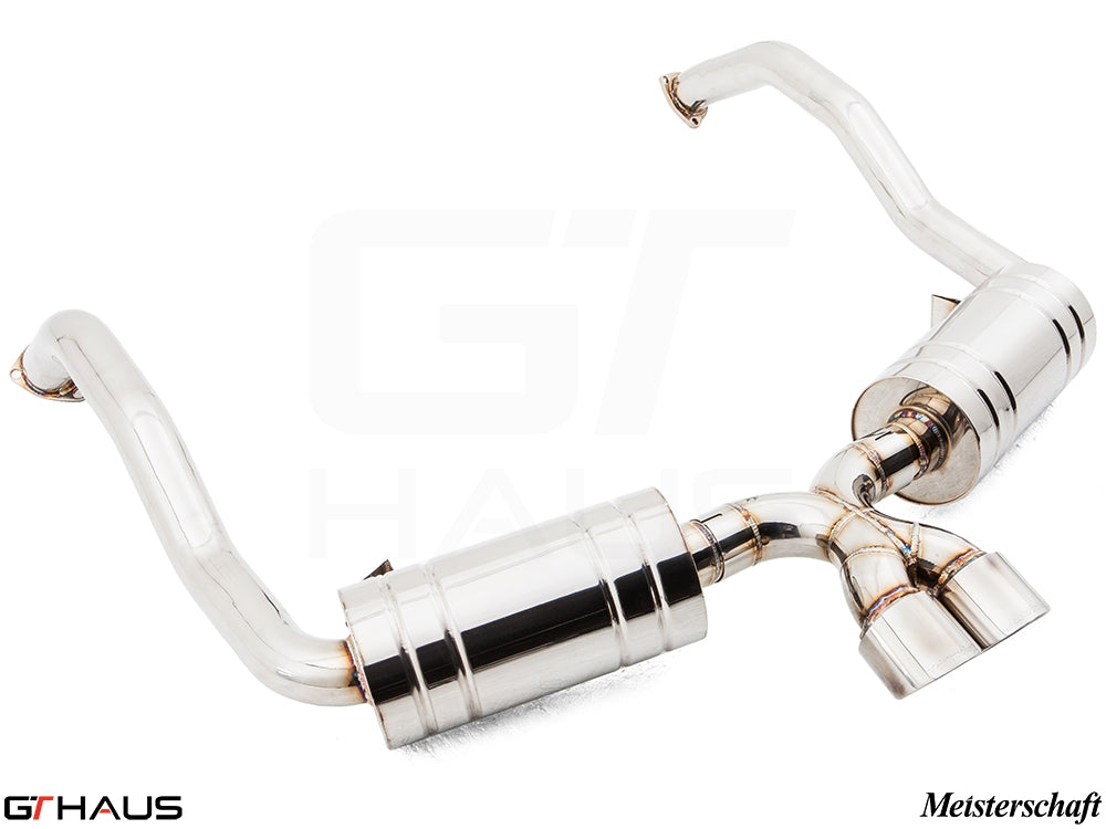 Premium exhaust system for Porsche 987 Boxster and Boxster S (2005-2008), featuring polished stainless steel construction.