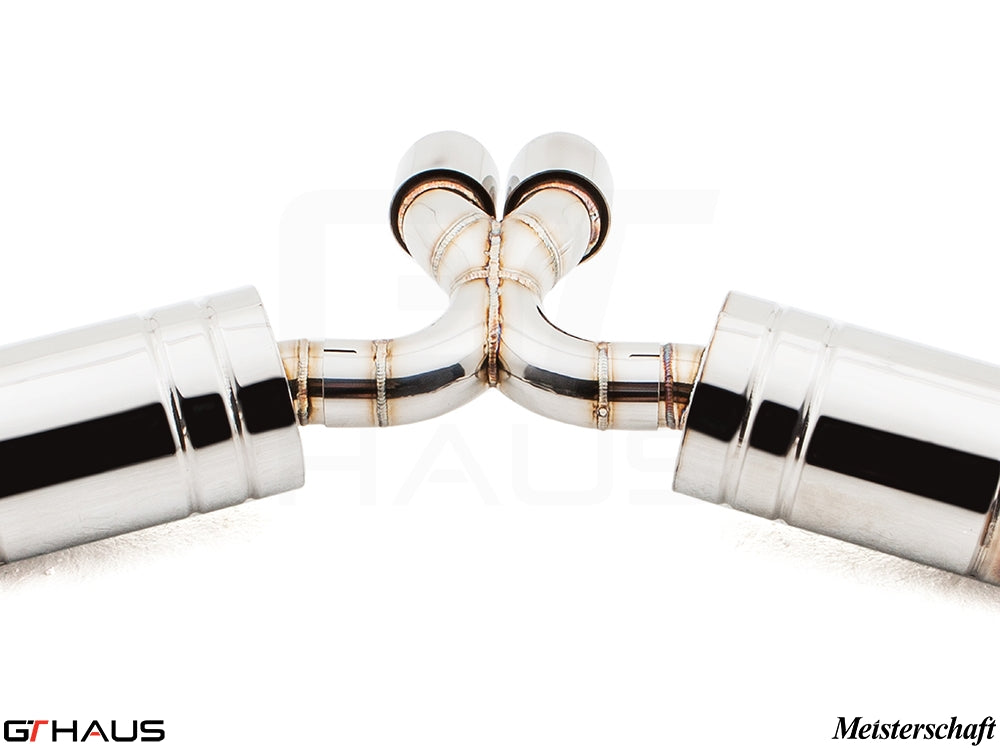 Premium exhaust system for Porsche 987 Boxster, featuring polished stainless steel construction and precision welding.