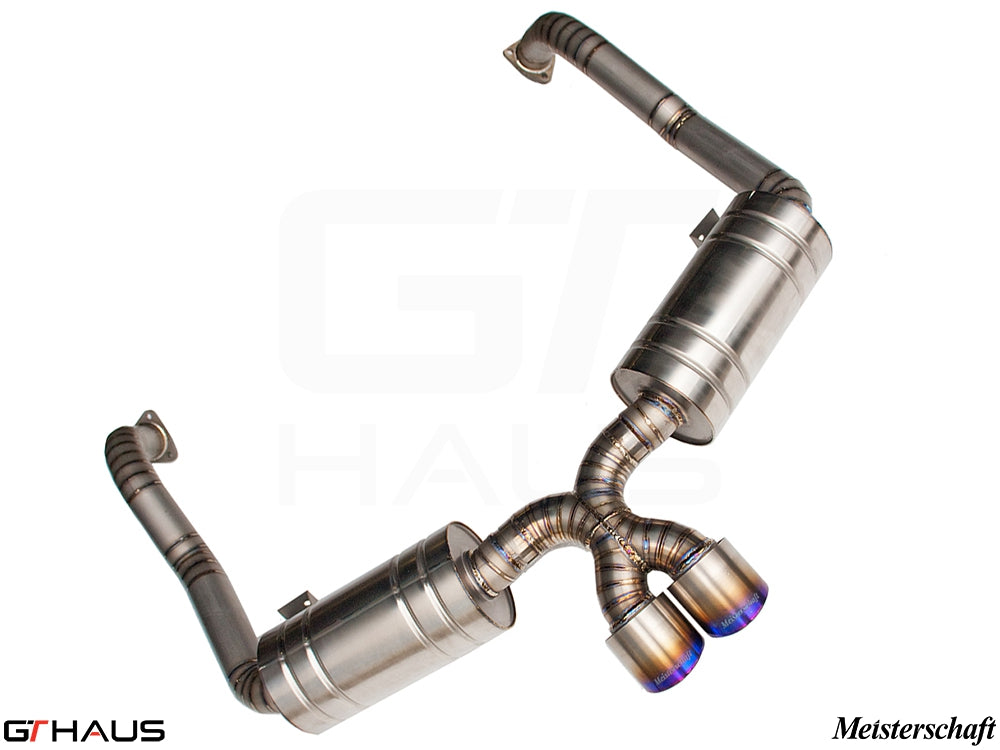Premium exhaust system for Porsche 987 Boxster (2005-2008), featuring stainless steel construction and dual tips.