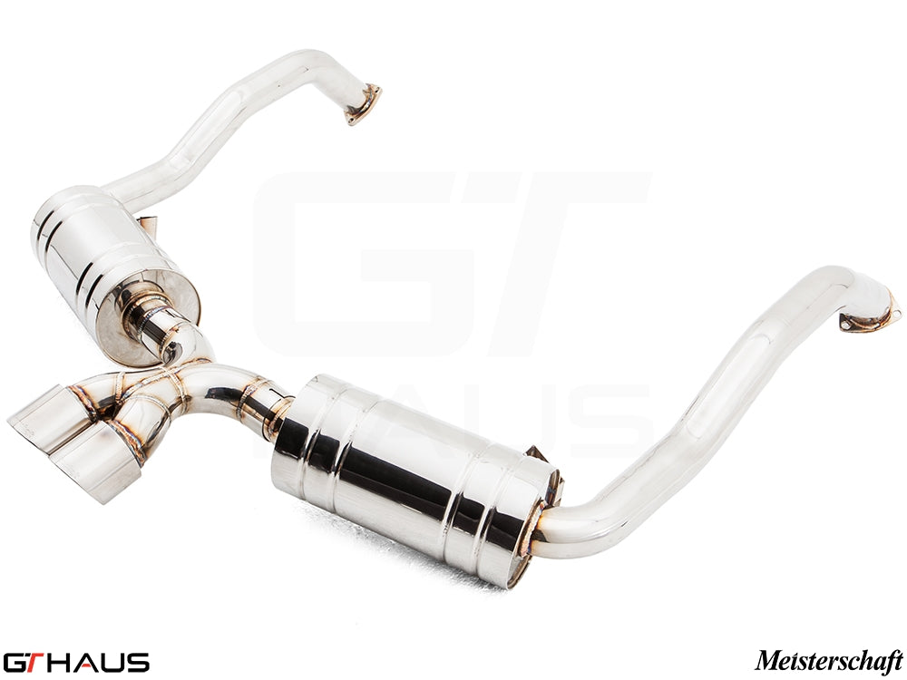 Premium Meisterschaft exhaust system for Porsche 987 Cayman/S (2006-2008), enhancing performance and sound.