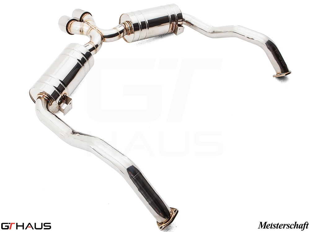 Premium performance exhaust system for Porsche 987 Cayman/S (2006-2008), featuring stainless steel construction and enhanced sound.