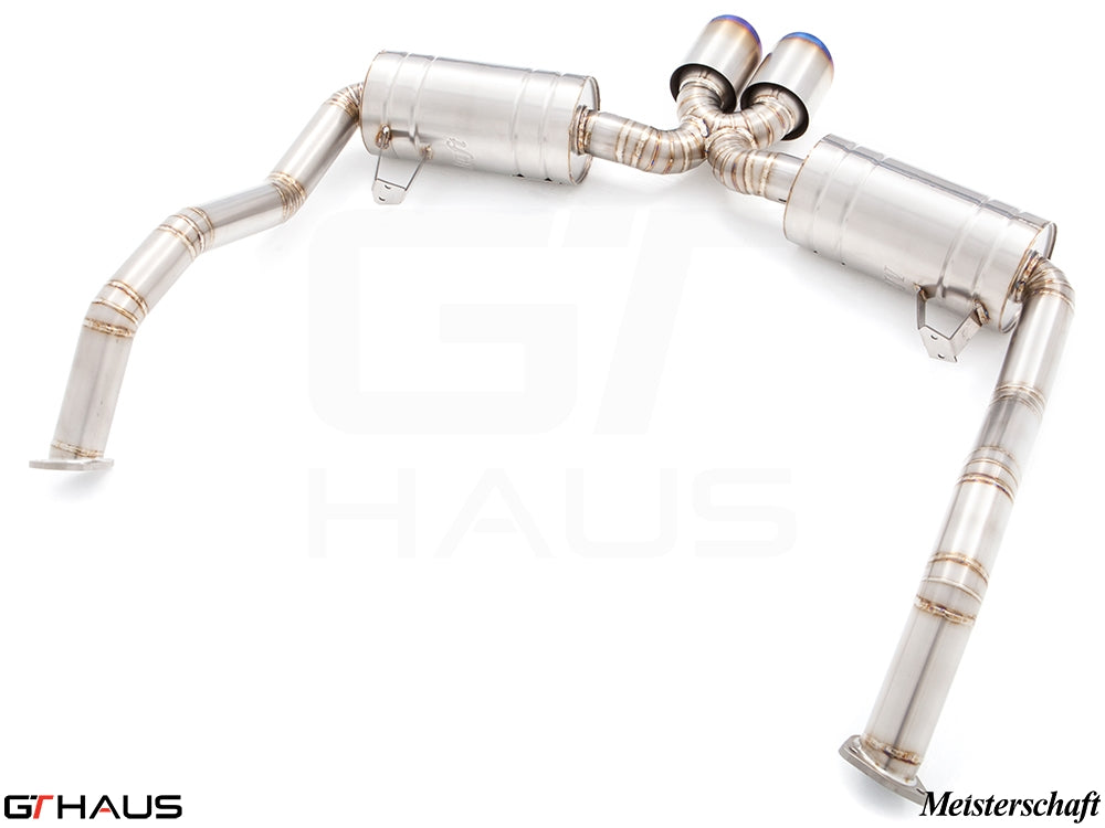 Premium performance exhaust system for Porsche 987.2 Boxster/S/RS, featuring stainless steel construction and dual tips.