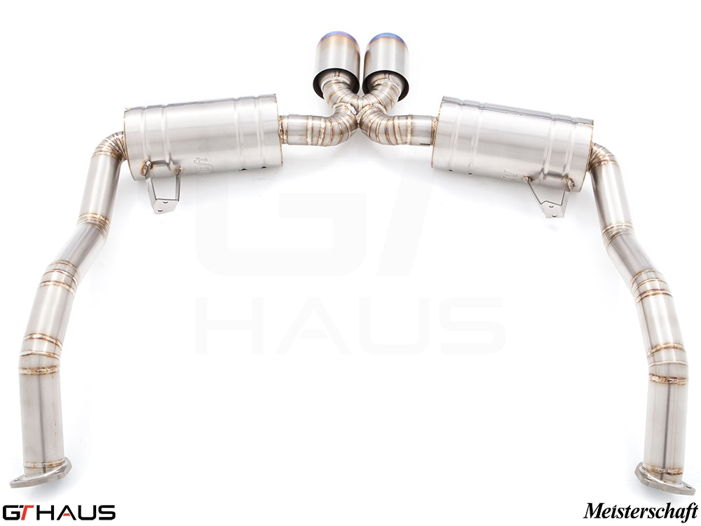 Premium exhaust system for Porsche 987.2 Boxster/S/RS featuring dual tips and stainless steel construction.