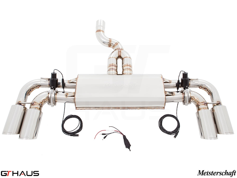 Premium exhaust system for 2015+ Porsche Cayenne V6 Turbo Diesel, featuring electronic valve control and stainless steel construction.