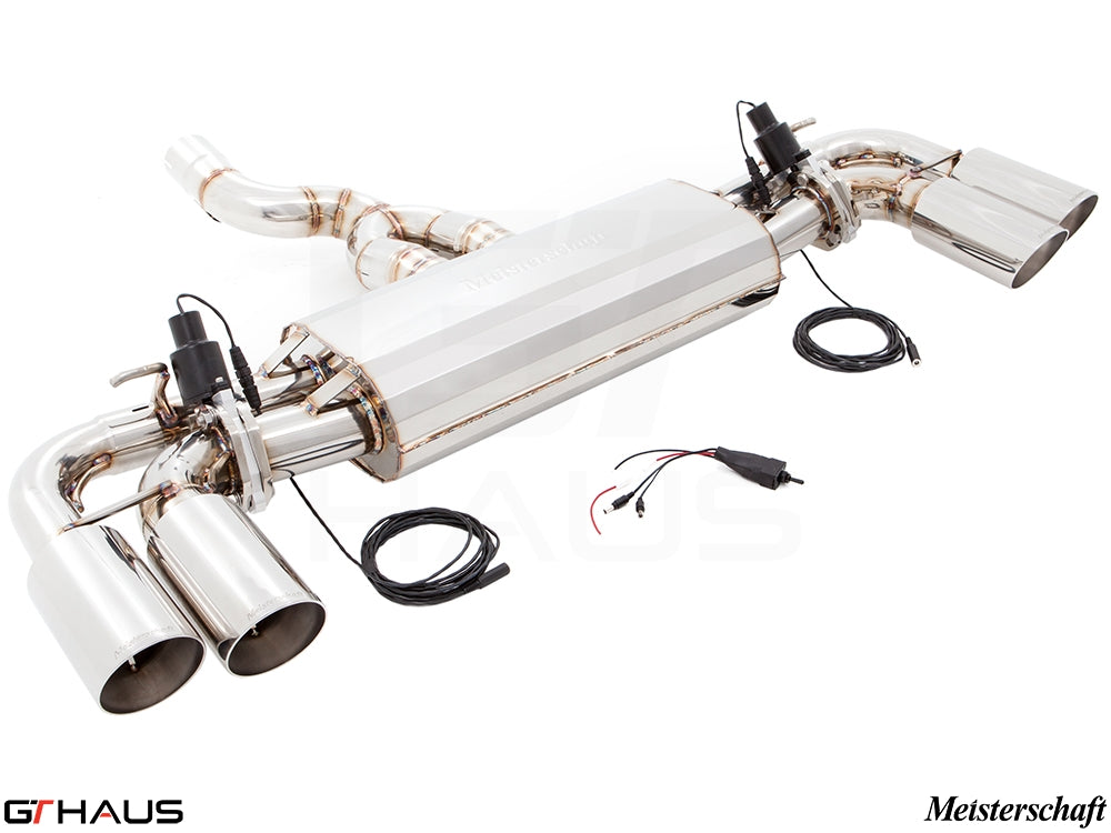 Premium performance exhaust system for 2015+ Porsche Cayenne TDI, featuring stainless steel construction and electronic valve control.