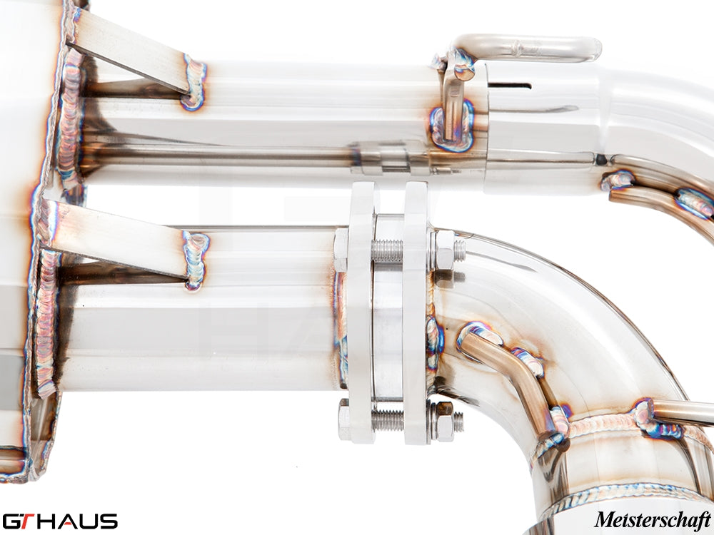 Premium exhaust system for Porsche Cayenne 2nd Gen Facelift TDI, showcasing high-quality stainless steel construction.