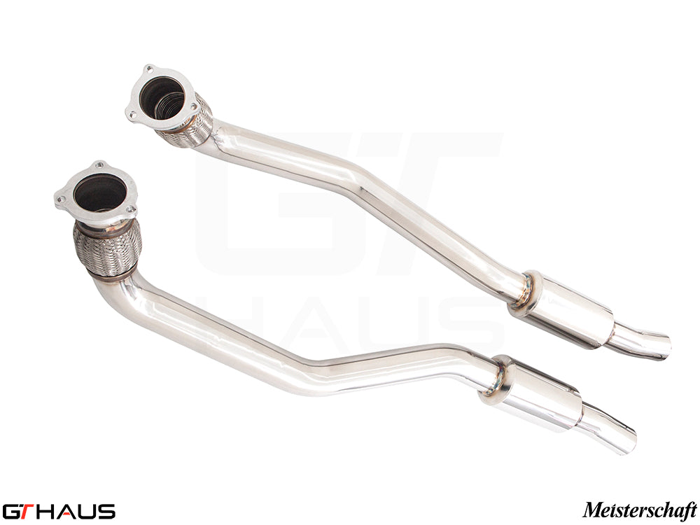 Porsche Macan 2022+ full cat-back exhaust system with front, mid, and SR pipe for V6 petrol models, crafted from stainless steel.