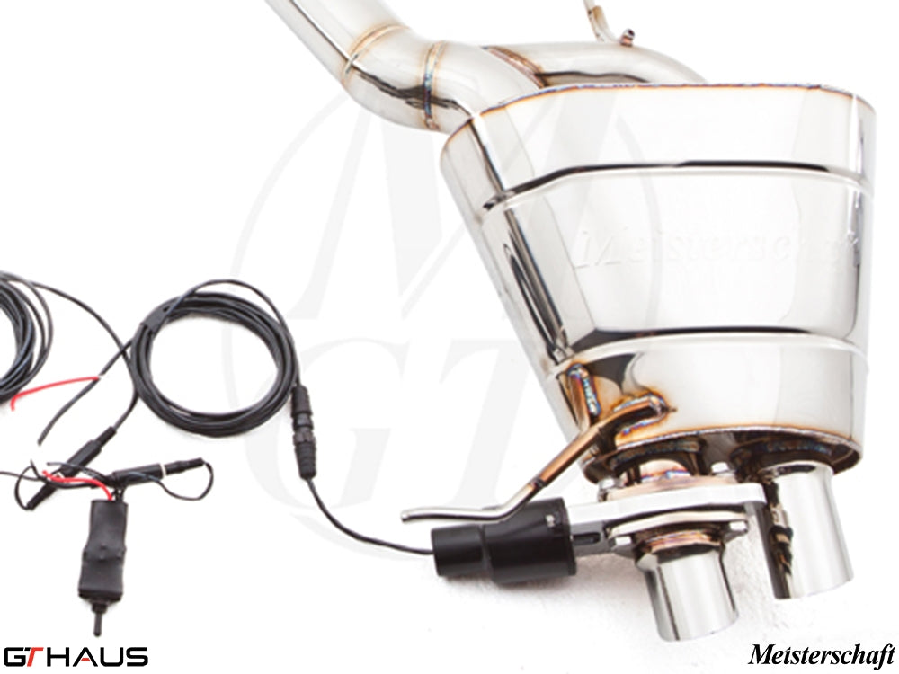 Premium exhaust system for Rolls Royce Ghost V12 Bi-turbo sedan, featuring polished stainless steel and electronic valve control.