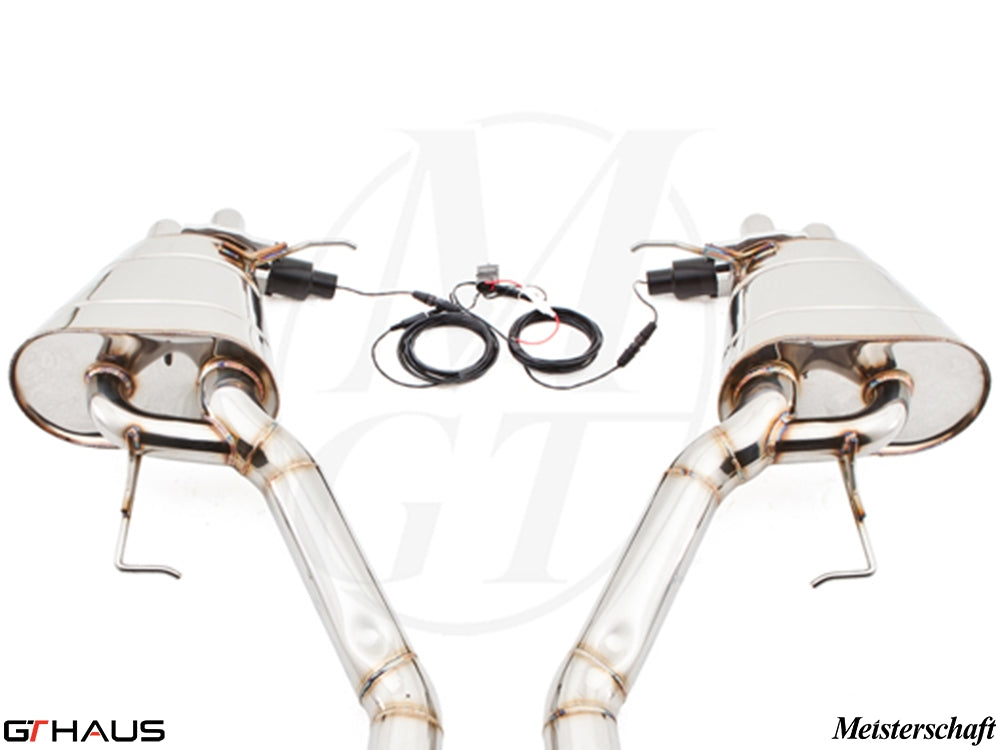 Premium exhaust system for Rolls Royce Ghost V12 Bi-turbo sedan, featuring dual tips and electronic valve control.