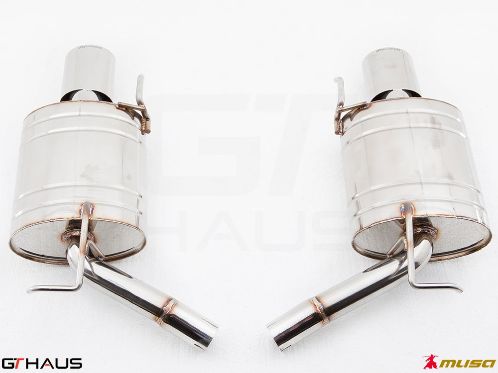Premium performance exhaust system for Infiniti G37, G37S, and Q40 Sedan featuring dual stainless steel tips.