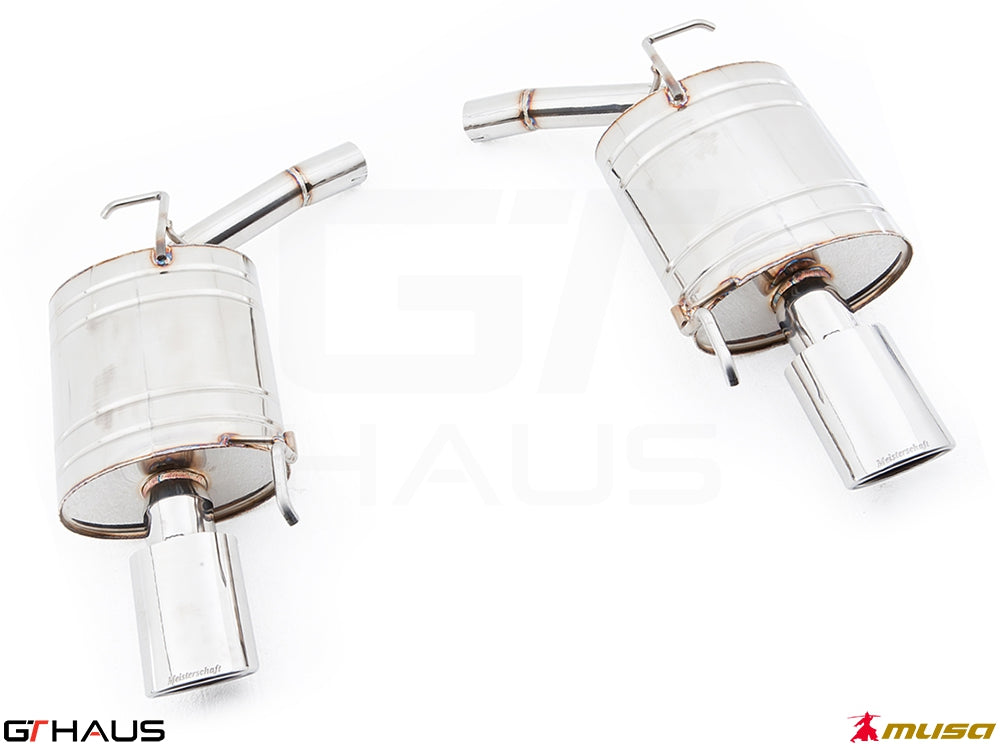 Premium performance exhaust system for Infiniti G37/Q40 Sedan, featuring stainless steel construction and polished tips.