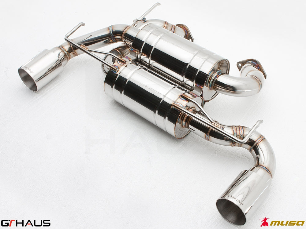 Premium performance exhaust system for Infiniti G37, G37S Coupe, Cabrio, and Q60 Coupe, featuring stainless steel construction.