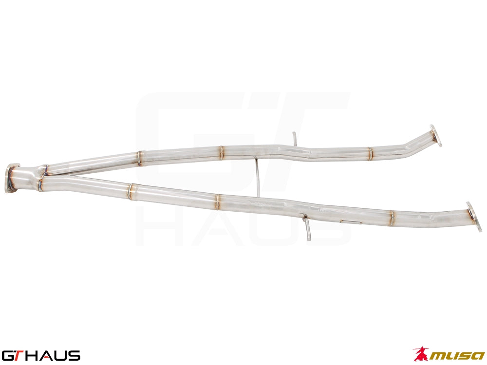 Straight cat-back mid pipe section for Infiniti Q50 Sedan 3.0 V6 Turbo, designed for GT/GT2/GTS models, featuring stainless steel construction.