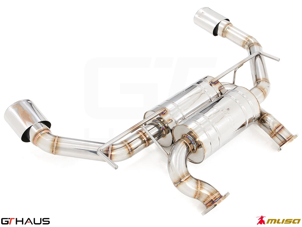 Premium performance exhaust system for Infiniti Q50 Sedan 3.0 V6 Turbo, featuring stainless steel construction and dual tips.