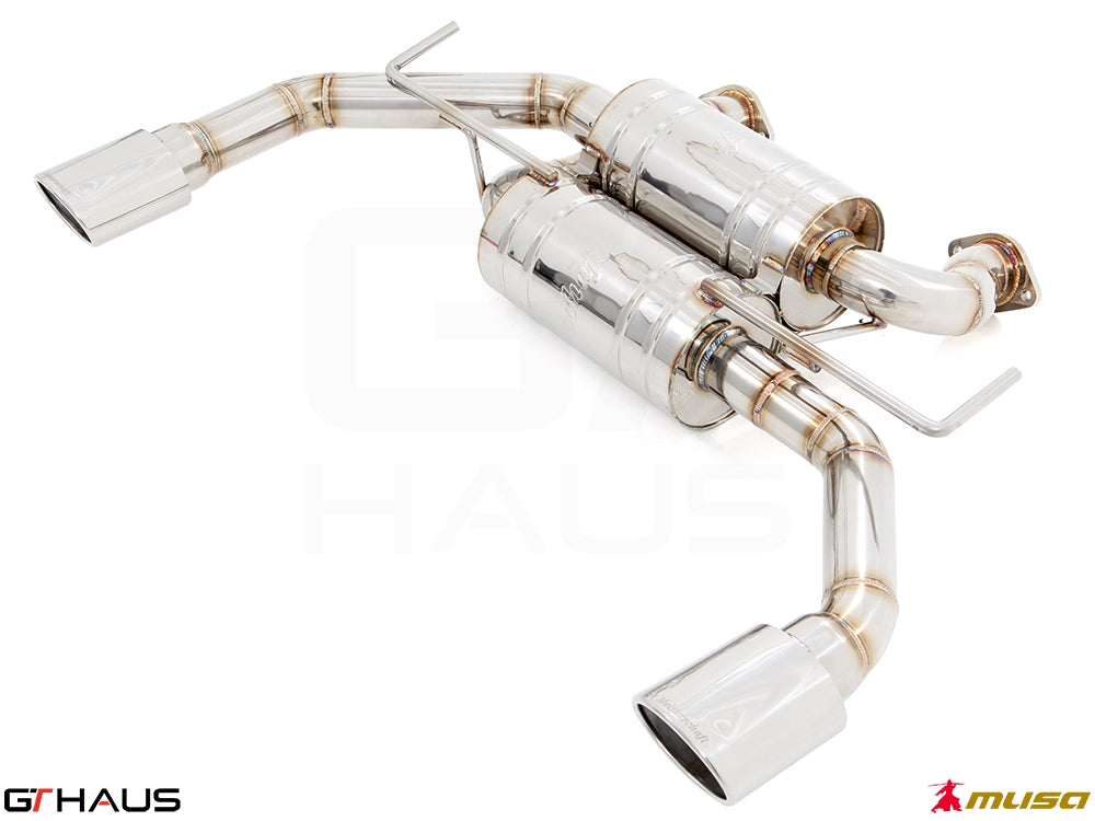 Premium performance exhaust system for Infiniti Q50 Sedan 3.0 V6 Turbo, featuring polished stainless steel construction.