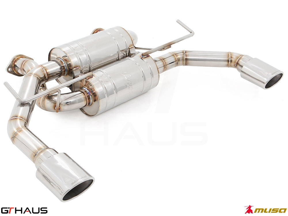 Premium performance exhaust system for Infiniti Q50 Sedan 3.0 V6 Turbo, featuring stainless steel construction and dual tips.