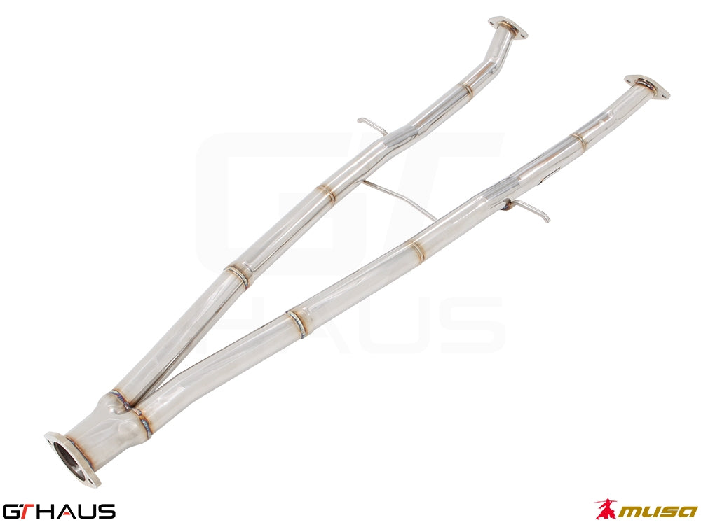 Straight cat-back mid pipe section for Infiniti Q50 Sedan 3.7L V6 VVEL, designed for GT/GT2/GTS models, featuring stainless steel construction.