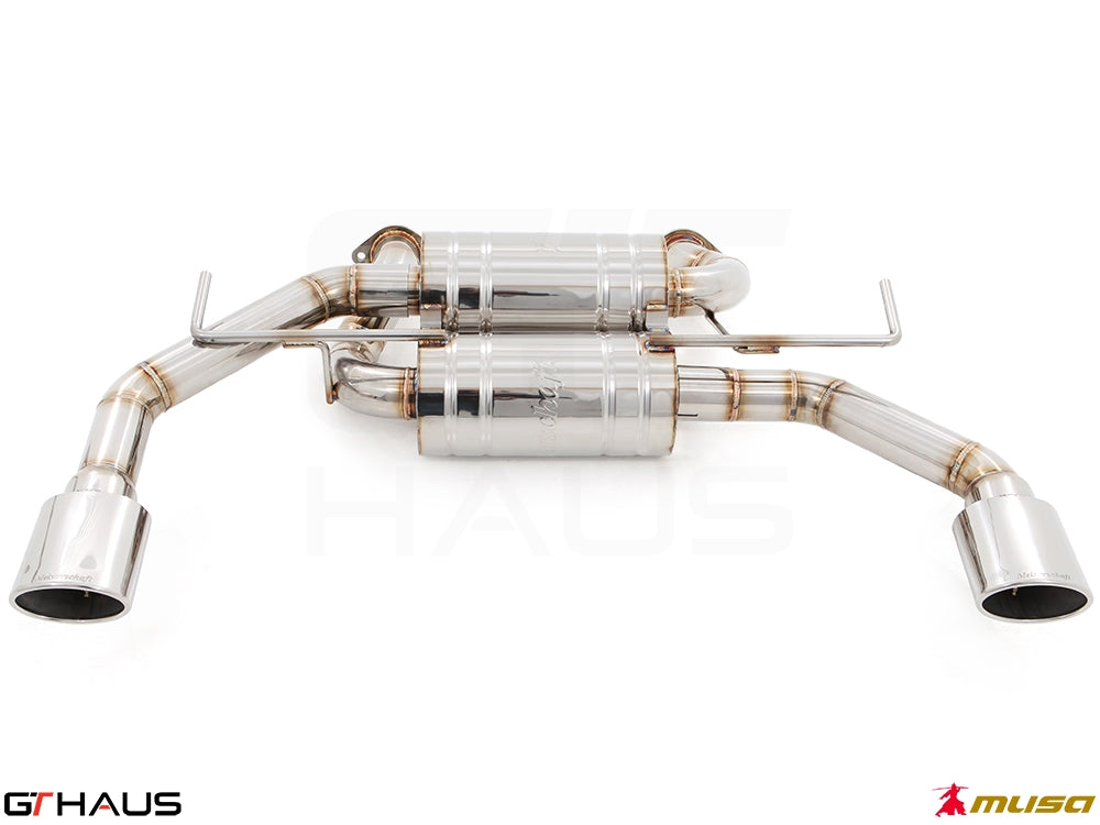 Premium performance exhaust system for Infiniti Q50 Sedan 3.7L V6 VVEL, featuring stainless steel construction and dual tips.