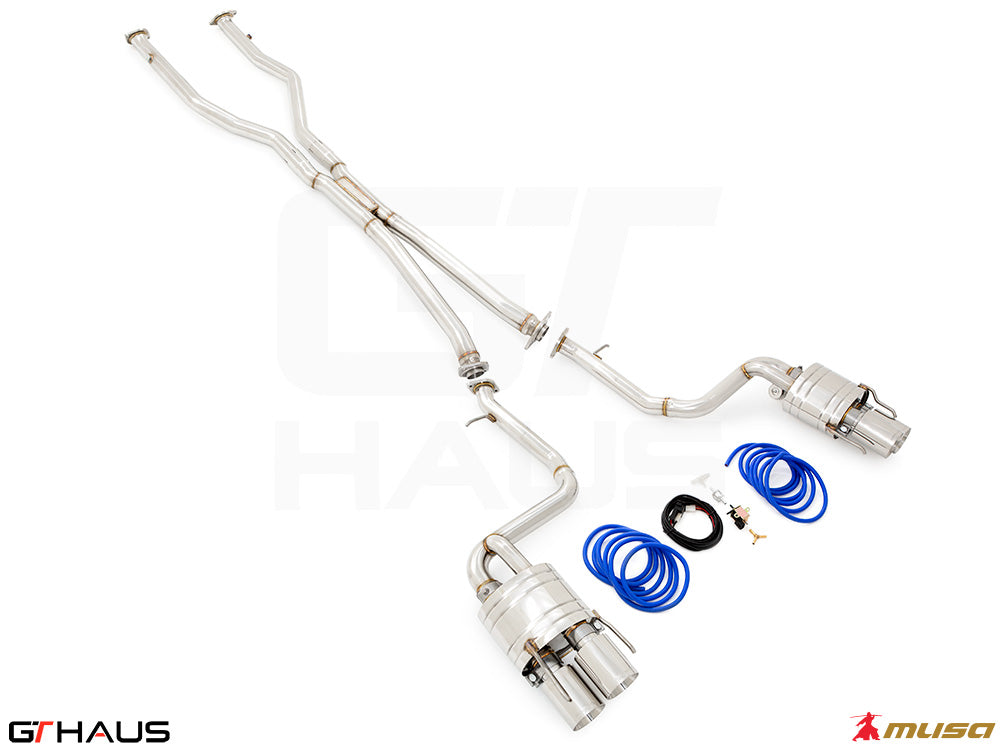 Premium performance exhaust system for Lexus GS-F (V8) 2012+, featuring stainless steel construction and electronic valve control.