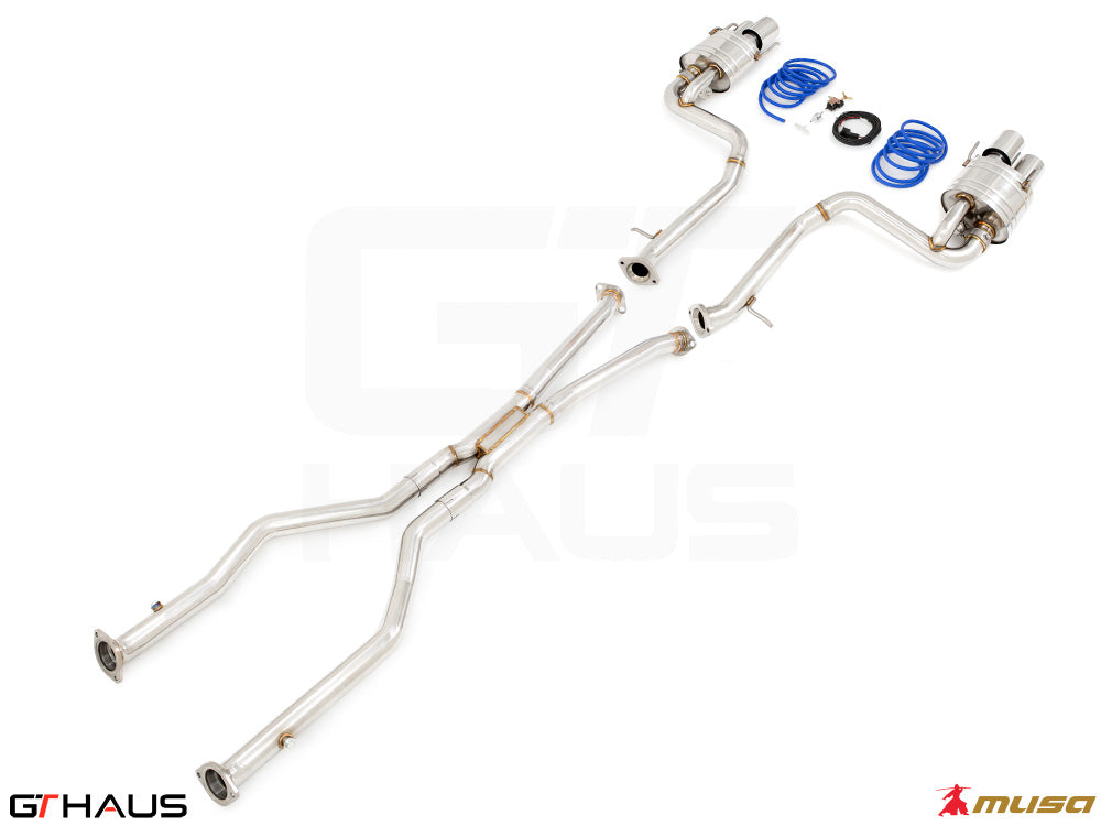 Premium performance exhaust system for Lexus GS-F (V8) 2012+, featuring stainless steel construction and electronic valve control.