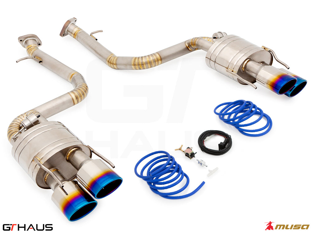 Premium performance exhaust system for Lexus GS-F (V8) 2012+, featuring stainless steel construction and dual tips.