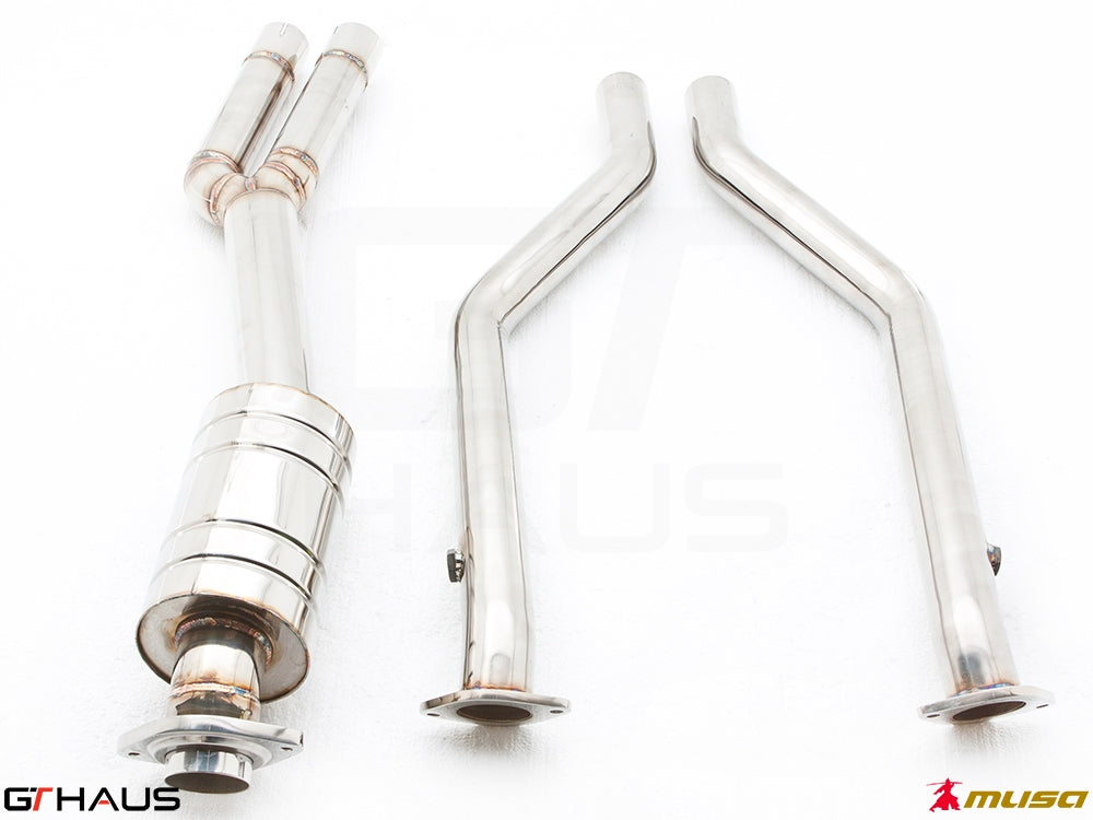 Premium stainless steel exhaust system components for Lexus IS-F V8 Sedan, enhancing performance and sound.