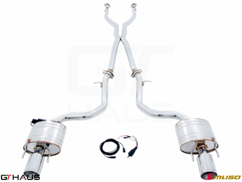 Premium performance exhaust system for Lexus IS 250/350/350 F-Sport AWD, featuring stainless steel construction and electronic valve control.