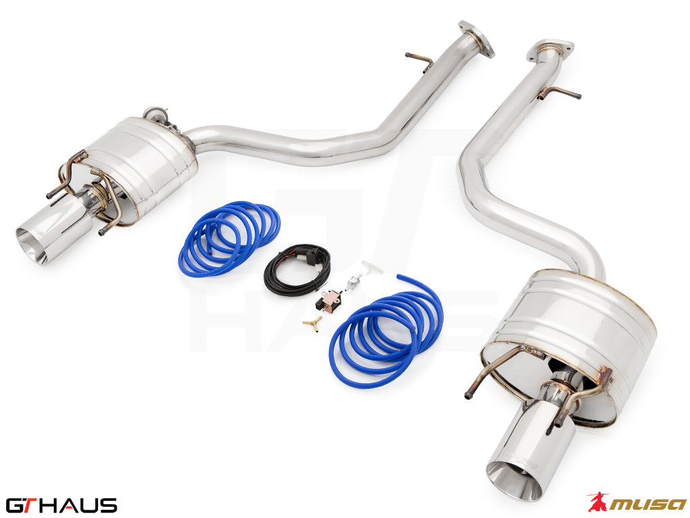 Premium exhaust system for 2021+ Lexus IS350 F-Sport AWD, featuring stainless steel construction and electronic valve control.