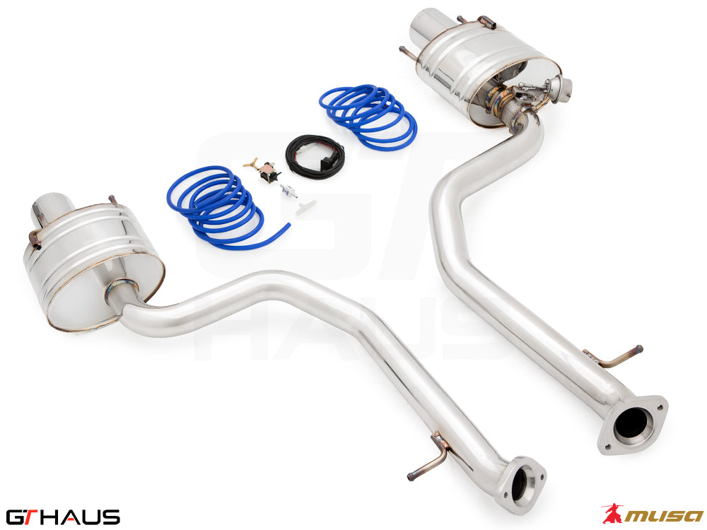 Premium performance exhaust system for 2021+ Lexus IS350 F-Sport RWD, featuring stainless steel construction and electronic valve control.