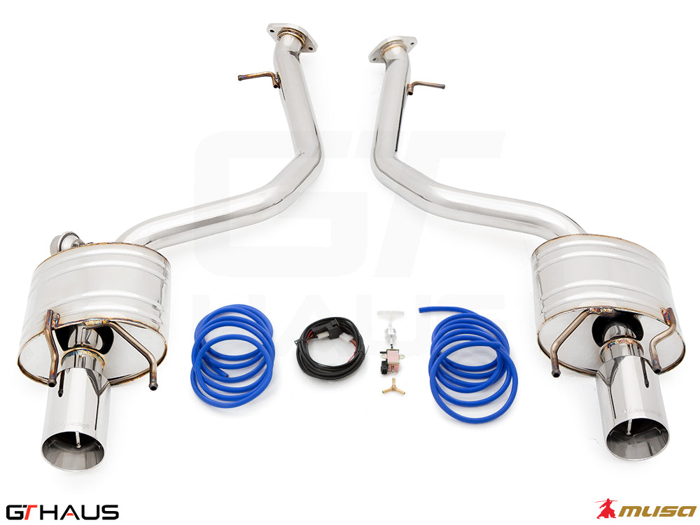 Premium performance exhaust system for 2021+ Lexus IS350 F-Sport RWD, featuring stainless steel construction and electronic valve control.