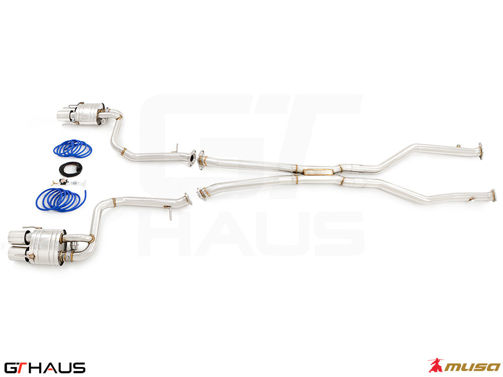 Premium performance exhaust system for Lexus IS500 (V8) 2021+, featuring stainless steel construction and electronic valve control.