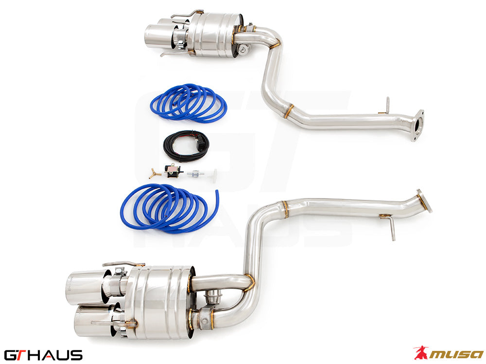 Premium performance exhaust system for Lexus IS500 V8 (2021+), featuring stainless steel construction and electronic valve control.