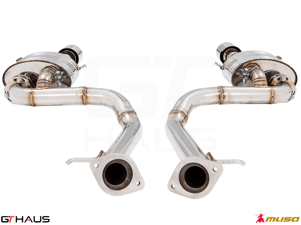 Premium performance exhaust system for Lexus IS500 V8 (2021+) featuring stainless steel construction and electronic valve control.