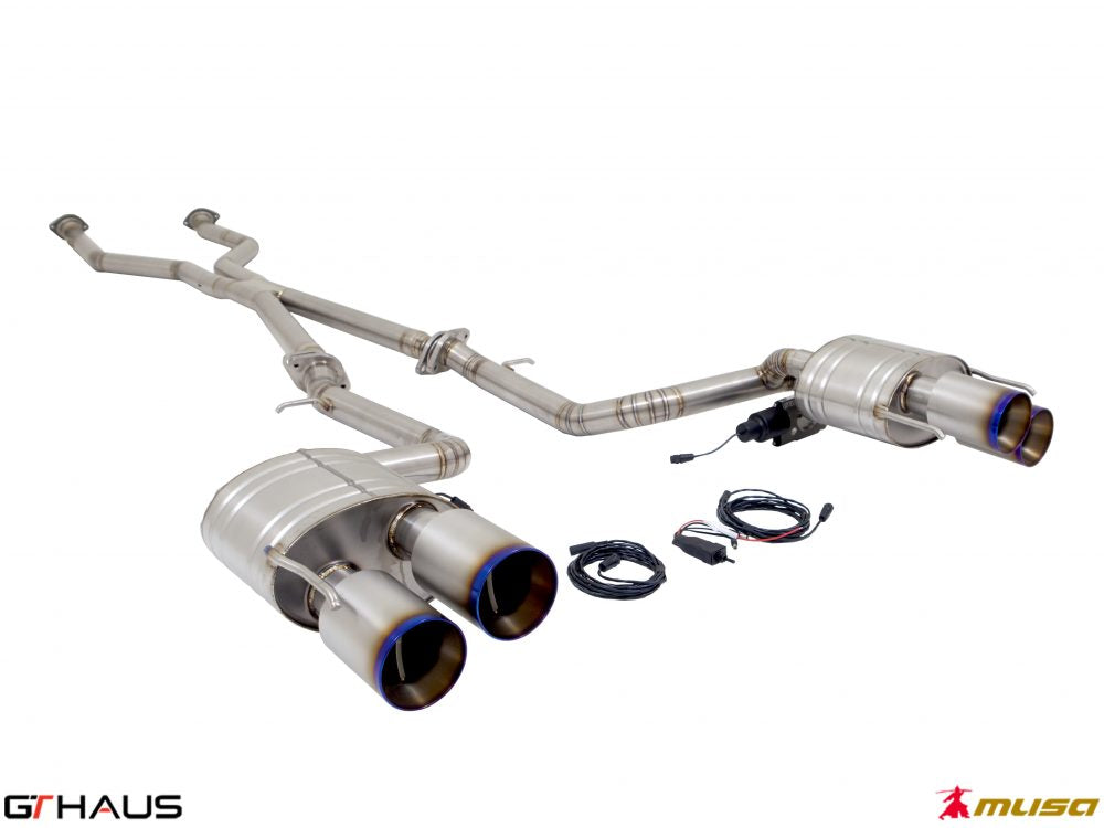 Premium exhaust system for Lexus IS500 (V8) 2021+, featuring dual tips and electronic valve control for enhanced performance.