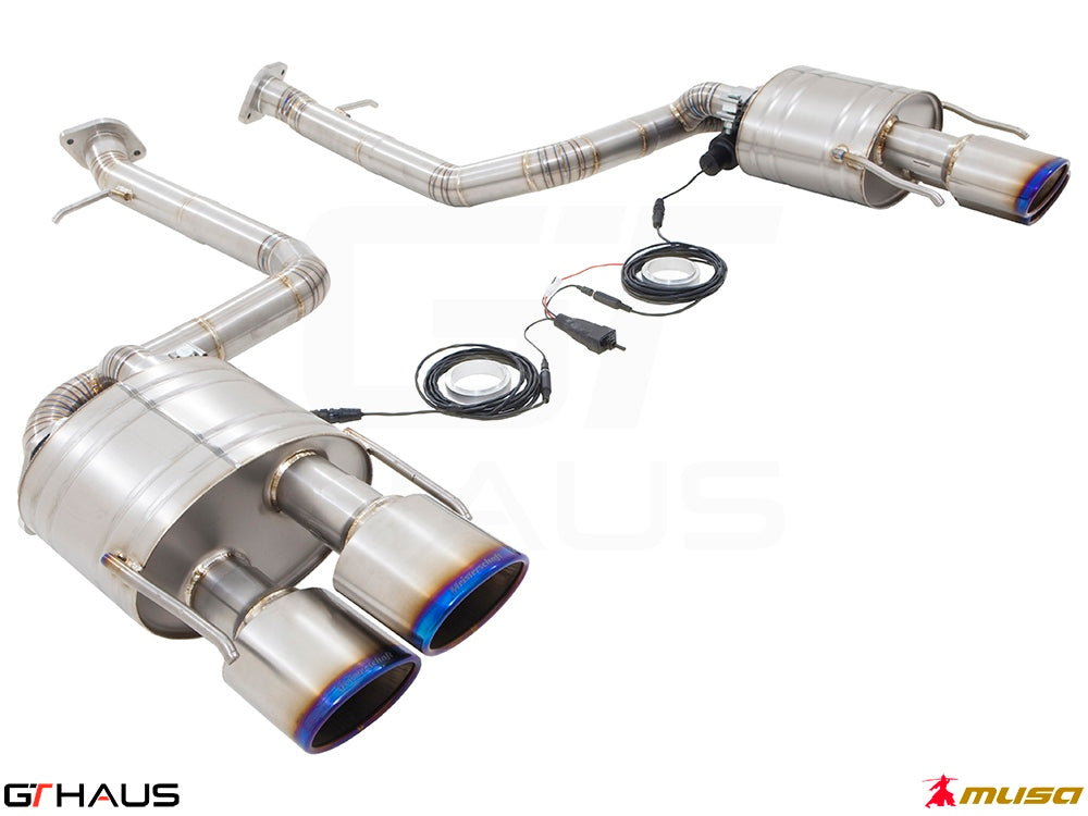 Premium performance exhaust system for Lexus IS500 V8 (2021+), featuring stainless steel construction and electronic valve control.