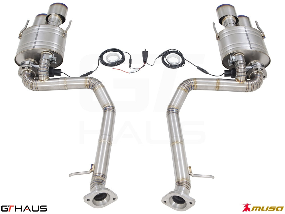 Premium performance exhaust system for Lexus IS500 V8, featuring stainless steel construction and electronic valve control.
