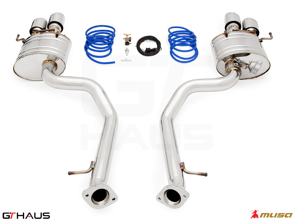 Premium performance exhaust system for 2021+ Lexus IS350 F-Sport RWD, featuring stainless steel construction and electronic valve control.