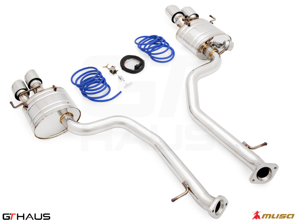 Premium performance exhaust system for 2021+ Lexus IS350 F-Sport RWD, featuring stainless steel construction and enhanced sound.