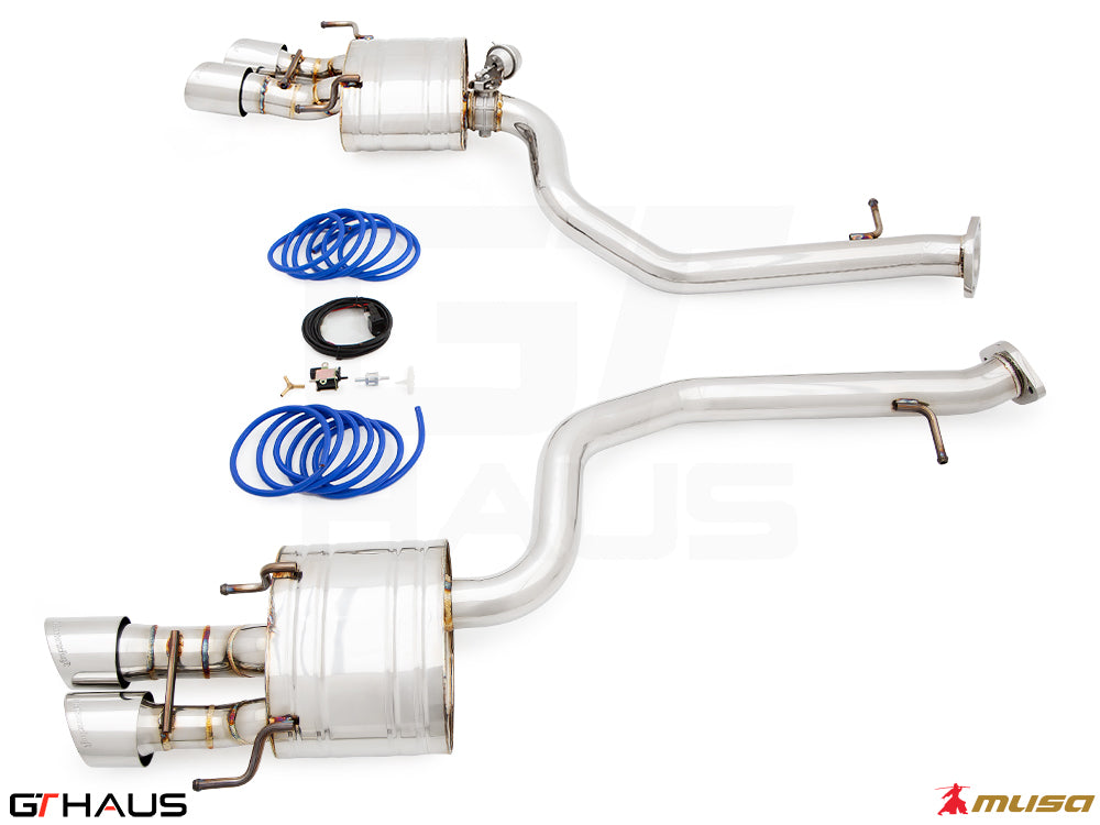 Premium exhaust system for 2021+ Lexus IS350 F-Sport RWD, featuring stainless steel construction and performance enhancements.