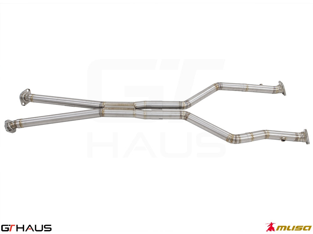 Lexus LC series 2017+ Cat-Back LSR pipe featuring front and mid sections, crafted from high-quality stainless steel.