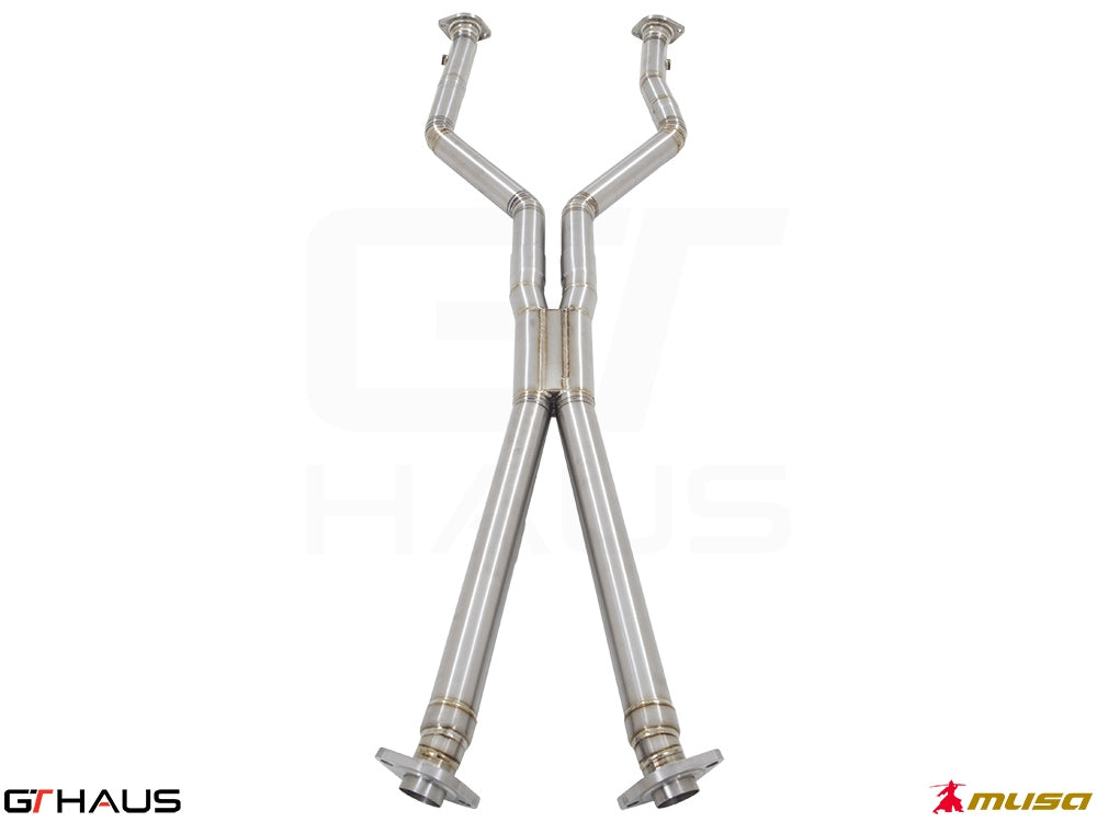 Lexus LC series 2017+ Cat-Back LSR pipe featuring front and mid sections, crafted from high-quality stainless steel.