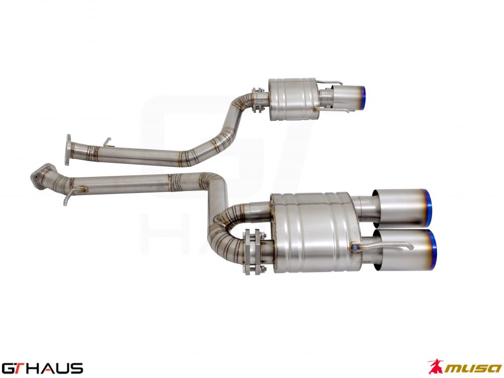 Premium performance exhaust system for Lexus RC-F V8 (2014+) featuring stainless steel construction and dual tips.