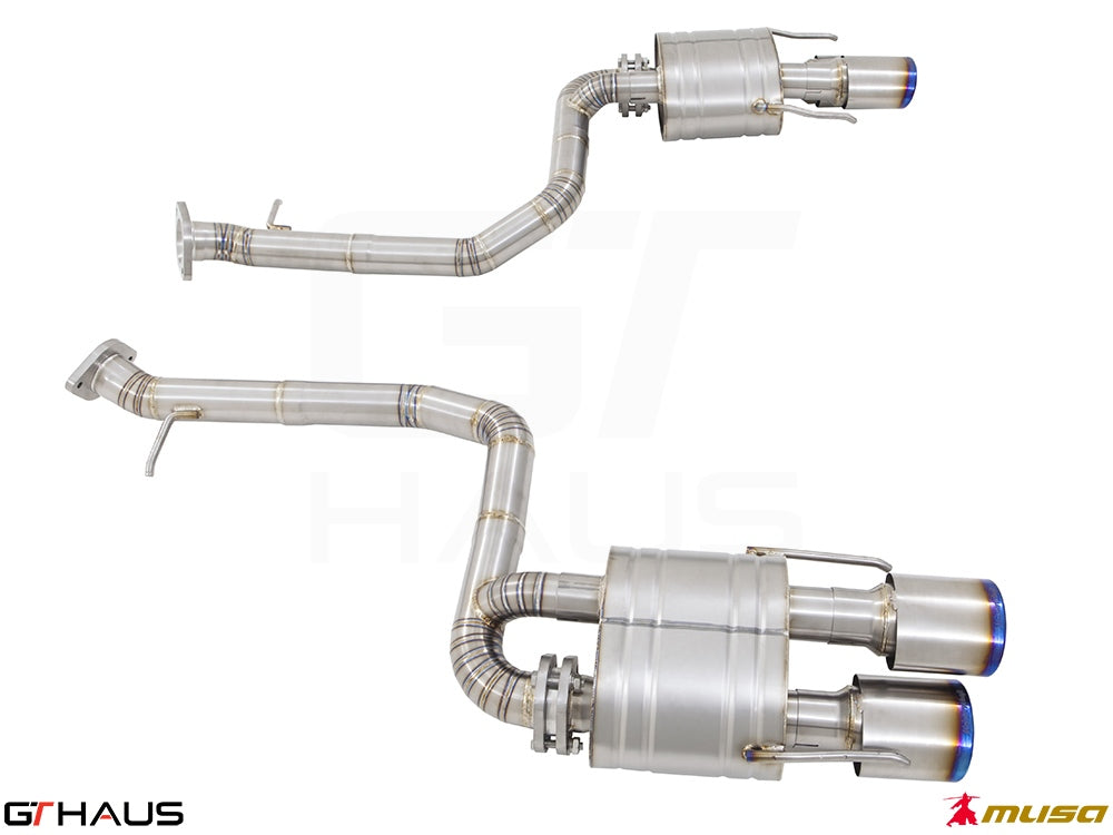 Premium performance exhaust system for Lexus RC-F (V8) 2014+, featuring stainless steel construction and dual tips.