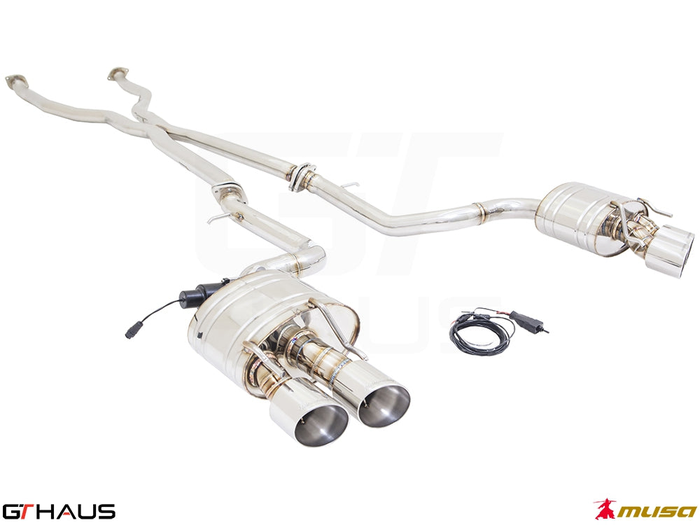 Premium performance exhaust system for Lexus RC 350/350 F-Sport AWD, featuring stainless steel construction and electronic valve control.