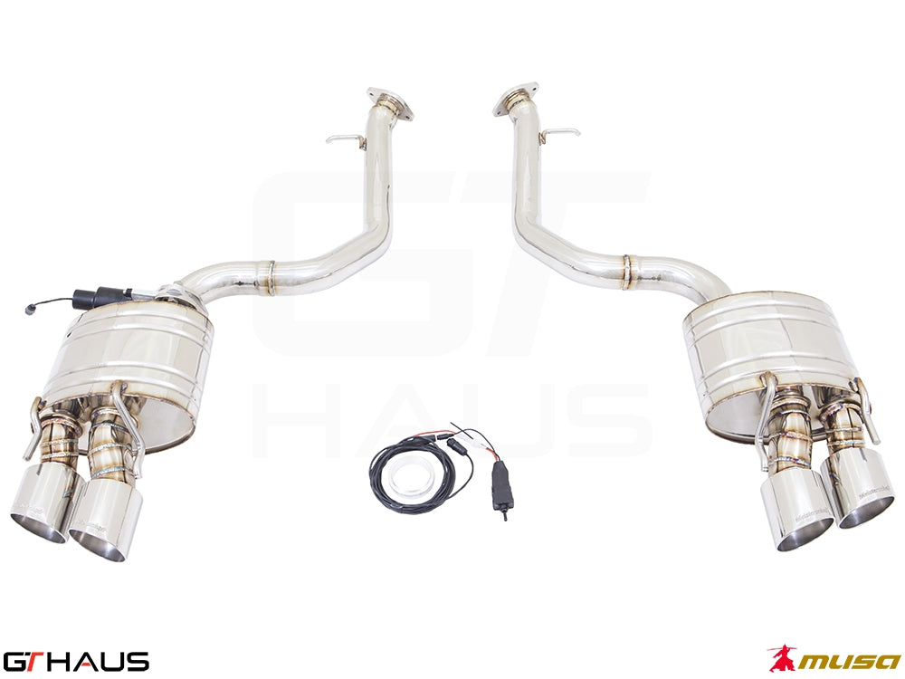 Premium performance exhaust system for Lexus RC 350/350 F-Sport AWD, featuring stainless steel construction and electronic valve control.