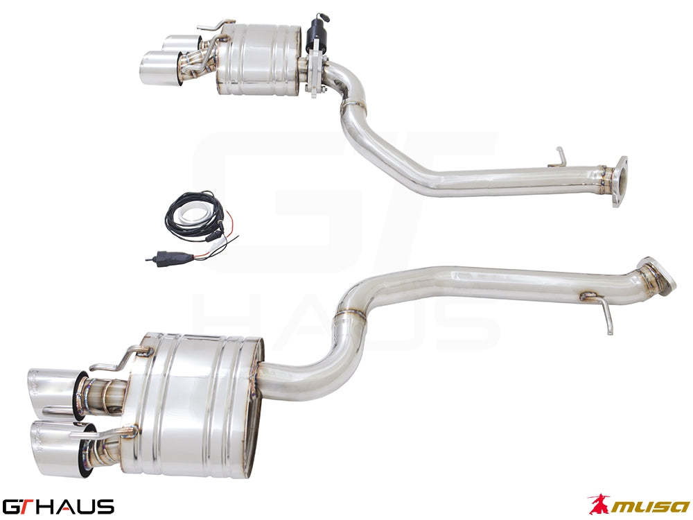 Premium performance exhaust system for Lexus RC 350/350 F-Sport AWD (2014+) with dual tips and electronic valve control.