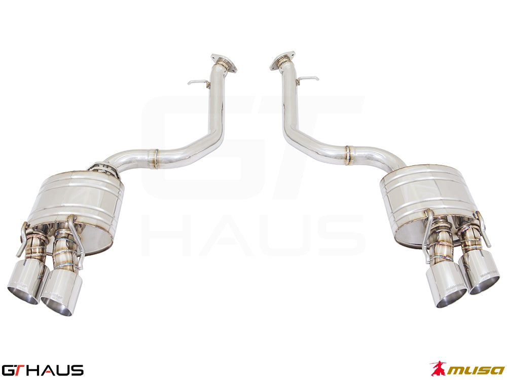 Premium performance exhaust system for Lexus RC 350/350 F-Sport AWD, featuring stainless steel construction and dual tips.