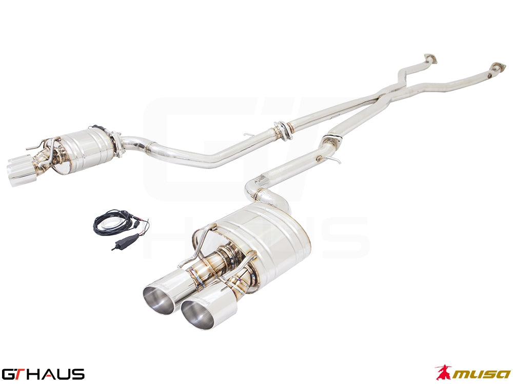 Premium performance exhaust system for Lexus RC 350/350 F-Sport (RWD) 2014+, featuring stainless steel construction and dual tips.