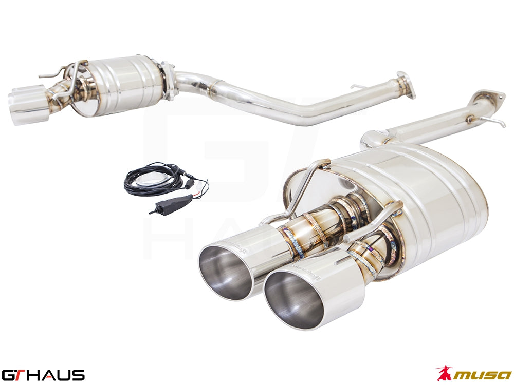 Premium performance exhaust system for Lexus RC 350/350 F-Sport (RWD) featuring stainless steel construction and dual tips.
